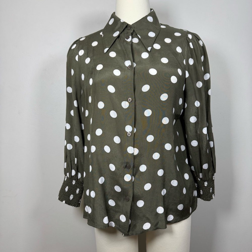 Kaffe Olive Polka Dot Blouse Size 36 Small -Medium - Picture 4 of 10